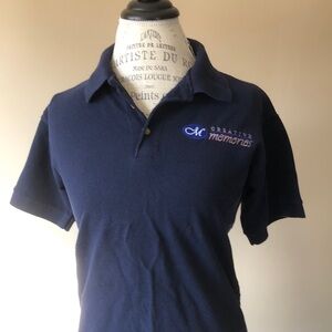Polo Shirt, Button up, Embroidered Crest, Navy Blue (Size Small)